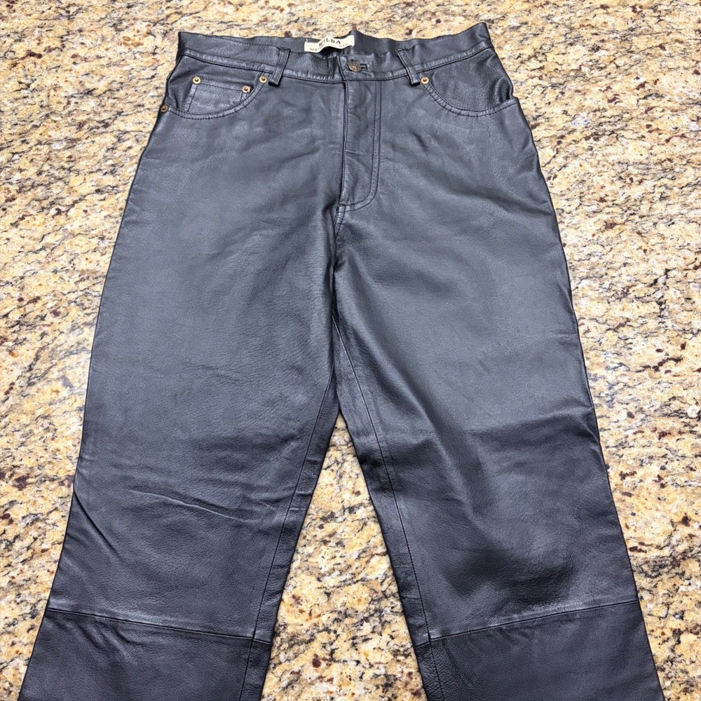 Wilda Black Genuine Leather Pants Mens 36 Straight Leg Motorcycle Jeans ws